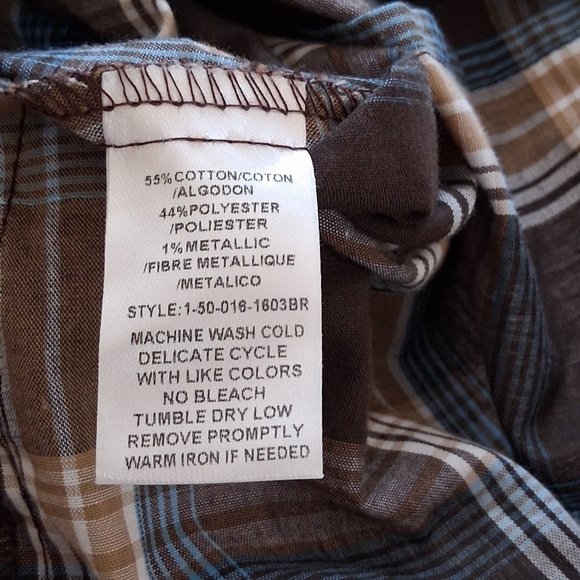 Roper Embroidered Plaid Snap Front Western Blouse Sz Large Turquoise Brown - Picture 7 of 10